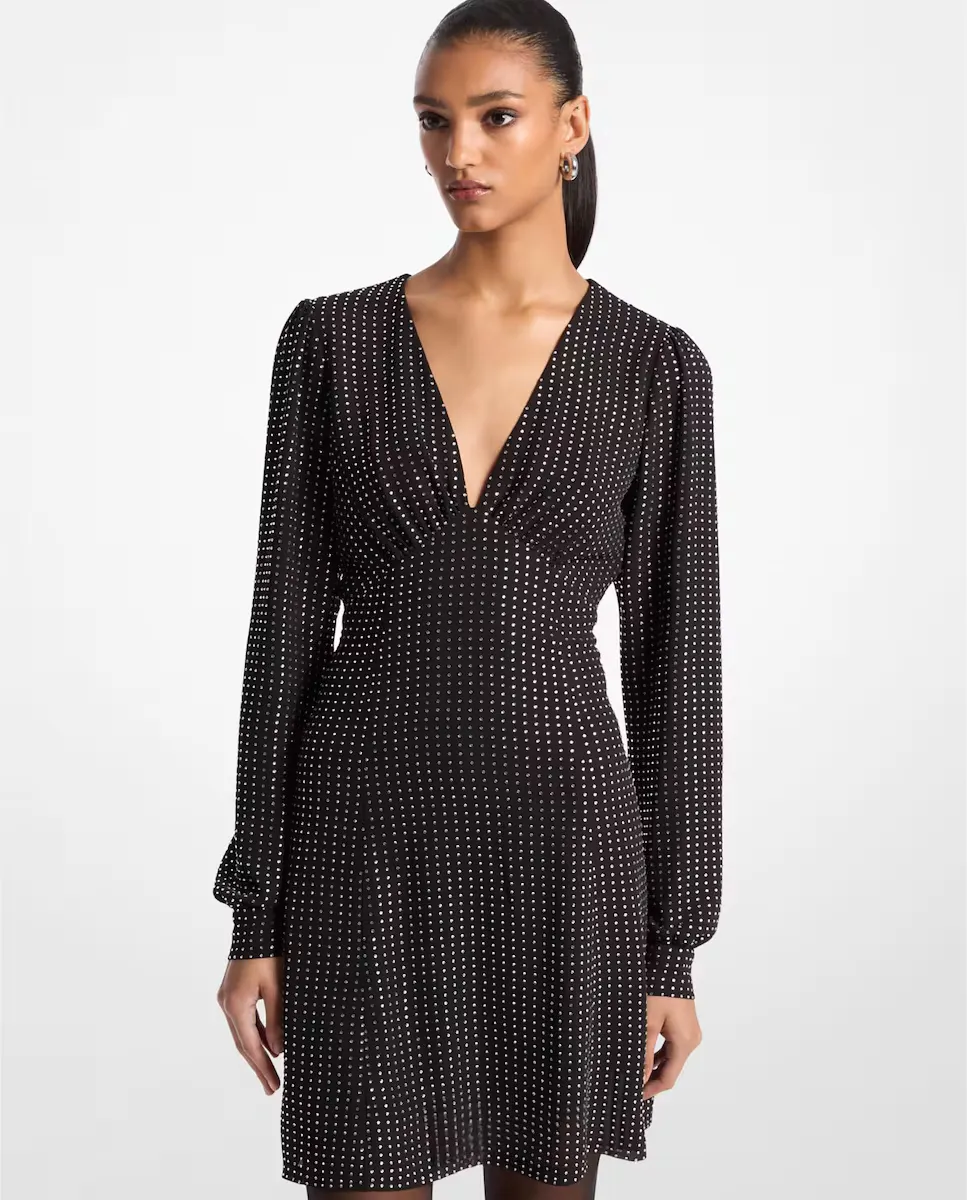 Платье с V-образным вырезом, украшенное стразами Michael Michael Kors, черный