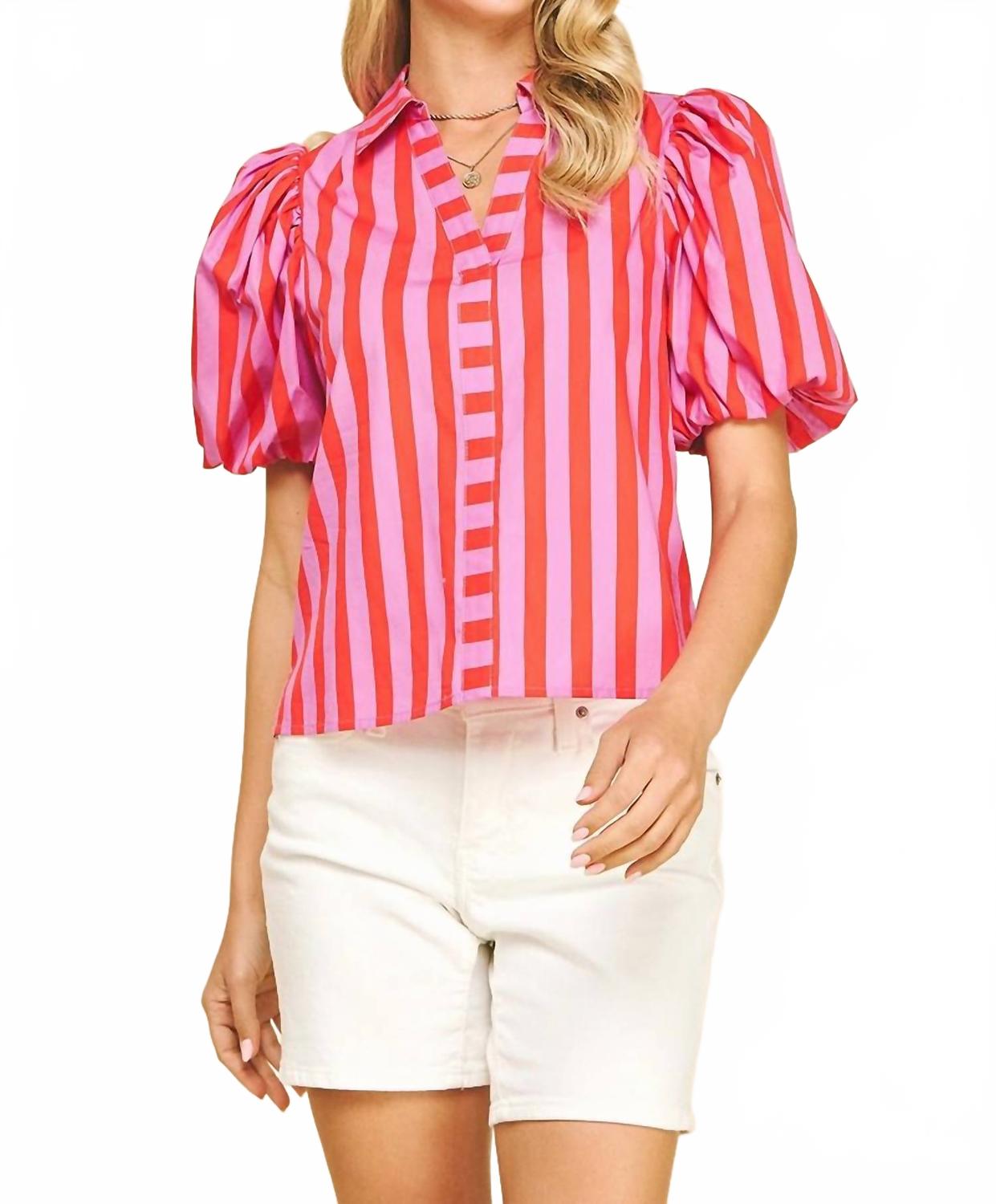 Сладкая любовь полосатый топ с рукавами-фонариками в розовом и красном PINCH
Сладкая любовь полосатый топ с рукавами-фонариками в розовом и красном PINCH