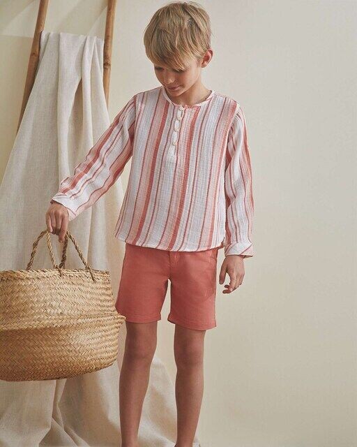 Рубашка для мальчика с длинными рукавами и полосатым принтом Dadati, коралловый 
Рубашка для мальчика с длинными рукавами и полосатым принтом Dadati, коралловый