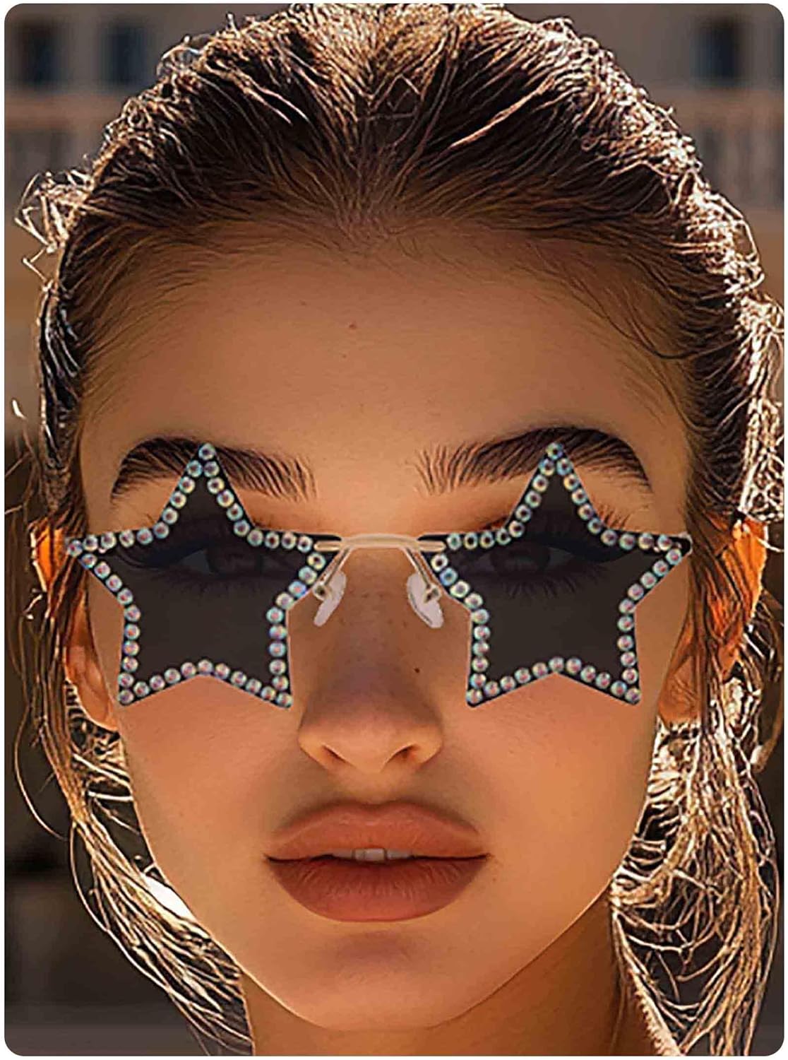 Солнцезащитные очки Woeoe без оправы в форме звезды, хрустальные солнцезащитные очки для женщин, стильные очки с пентаграммой, аксессуар для костюмированной вечеринки, Black
Солнцезащитные очки Woeoe без оправы в форме звезды, хрустальные солнцезащитные очки для женщин, стильные очки с пентаграммой, аксессуар для костюмированной вечеринки, Black