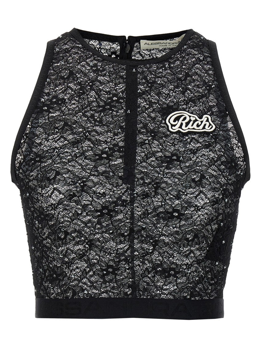 Топ с кружевом и стразами с круглым вырезом Alessandra Rich, серый
Топ с кружевом и стразами с круглым вырезом Alessandra Rich, серый