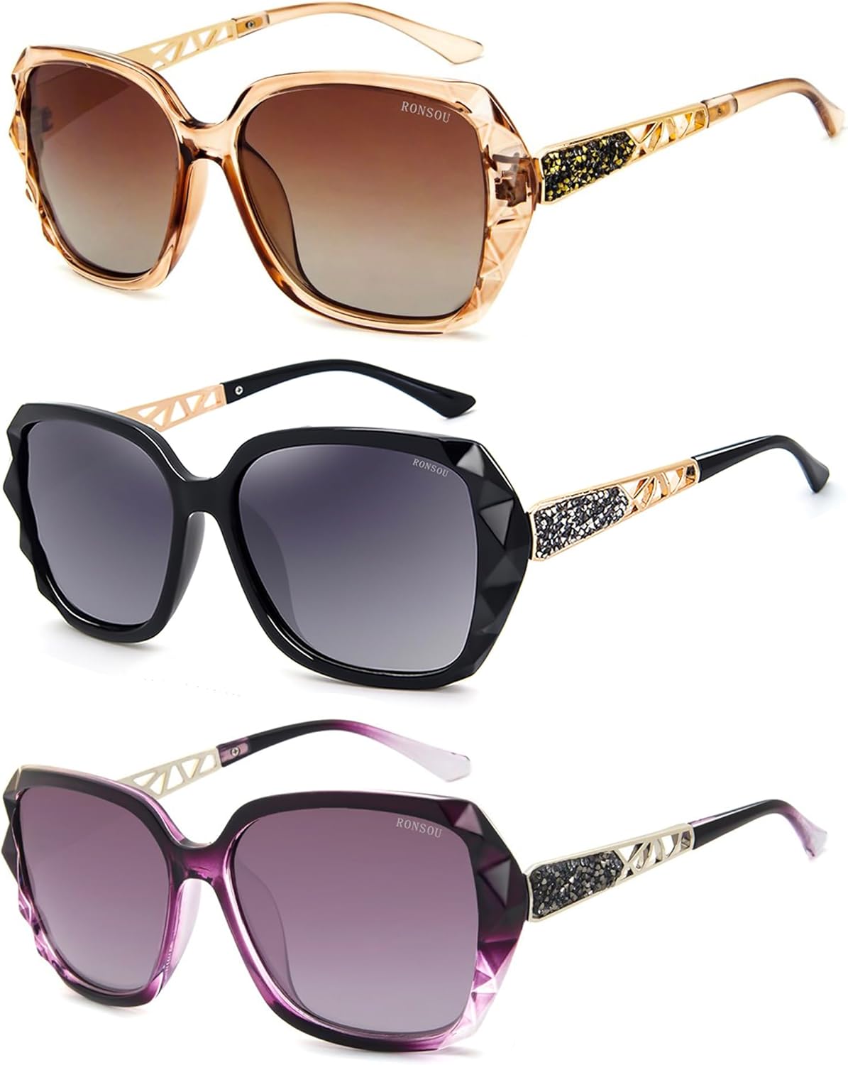 RONSOU Модные солнцезащитные очки для женщин, увеличенного размера, поляризованные, с защитой от УФ-излучения, винтажные классические солнцезащитные очки для женщин, A1 3pcs Coffee + Black/Grey + Purple
RONSOU Модные солнцезащитные очки для женщин, увеличенного размера, поляризованные, с защитой от УФ-излучения, винтажные классические солнцезащитные очки для женщин, A1 3pcs Coffee + Black/Grey + Purple