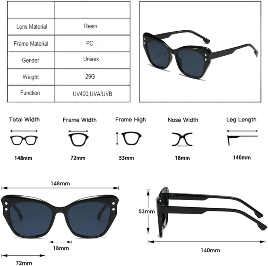 Крупные солнцезащитные очки «кошачий глаз» для женщин и мужчин, модные, яркие, с защитой от УФ-излучения UV400, в стиле ретро, с заклепками TVTBBVV, White Grey
Крупные солнцезащитные очки «кошачий глаз» для женщин и мужчин, модные, яркие, с защитой от УФ-излучения UV400, в стиле ретро, с заклепками TVTBBVV, White Grey