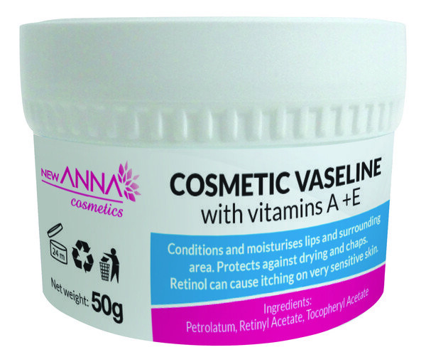 Anna Cosmetics, Вазелин косметический с витаминами А+Е, 50 г 
Anna Cosmetics, Вазелин косметический с витаминами А+Е, 50 г