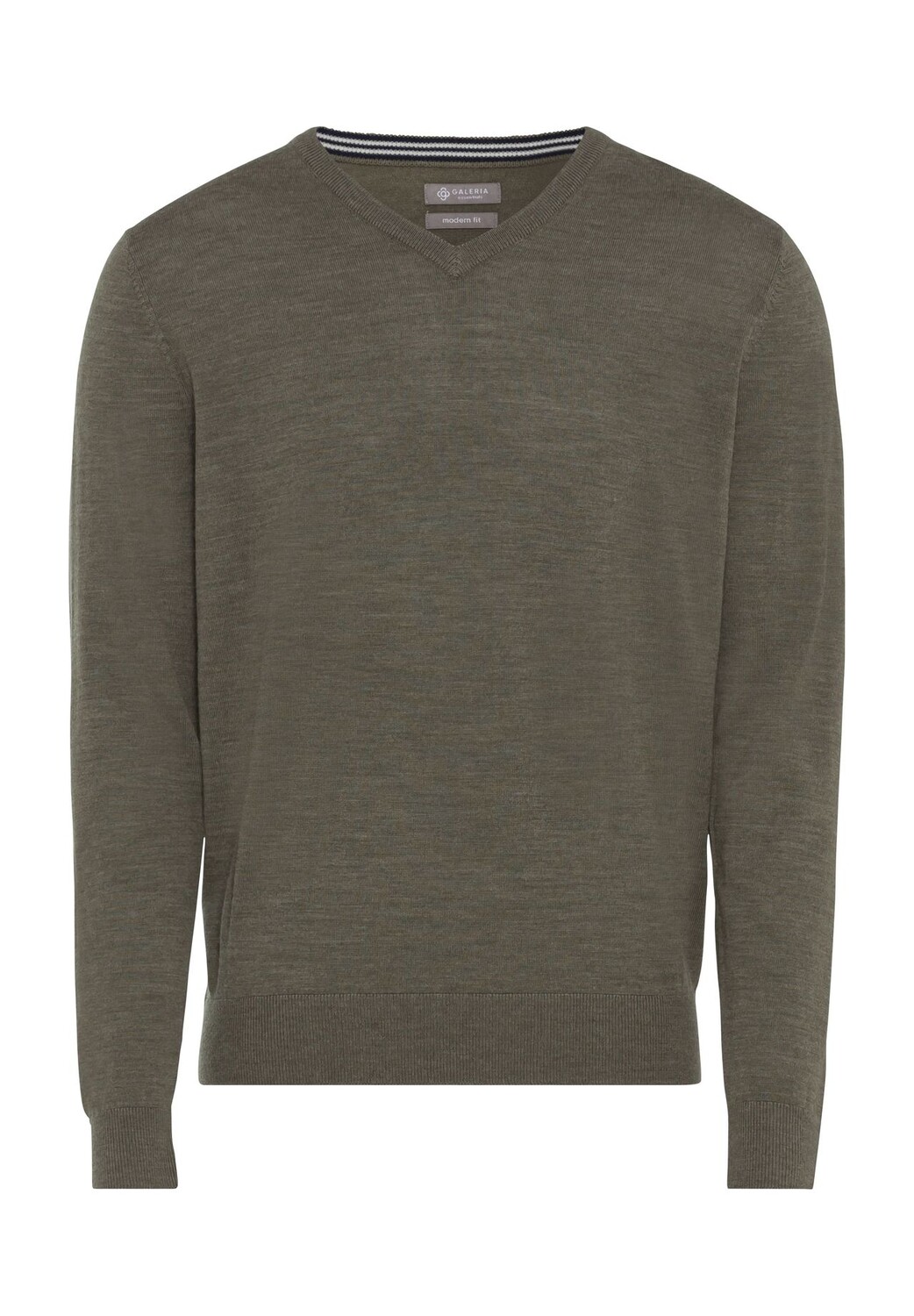 Шерстяной свитер, V-образный вырез, ребристая отделка, мужской Galeria, цвет Olive Melange 
Шерстяной свитер, V-образный вырез, ребристая отделка, мужской Galeria, цвет Olive Melange