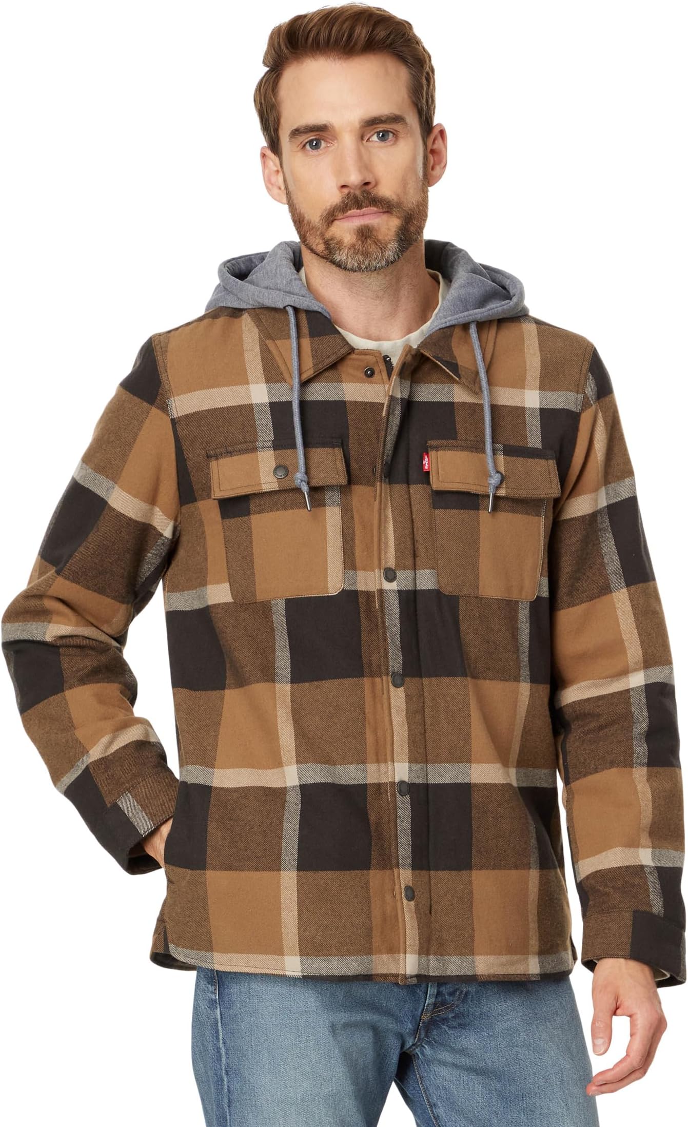 Куртка Levi's Washed Cotton Shirt Jacket with A Jersey Hood and Sherpa Lining, цвет Brown/Chocolate Plaid
Куртка Levi's Washed Cotton Shirt Jacket with A Jersey Hood and Sherpa Lining, цвет Brown/Chocolate Plaid