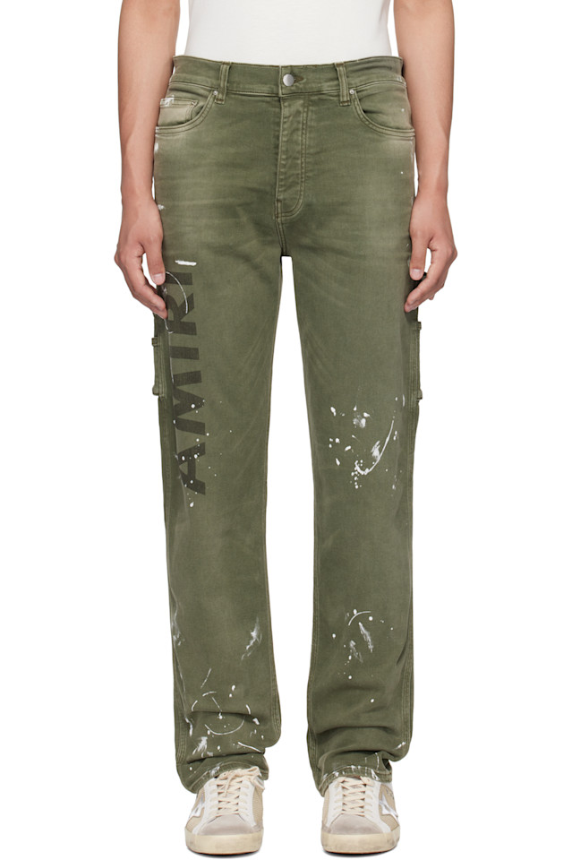 Джинсы рабочие узкие с нанесением армейского логотипа Amiri, зеленый
Джинсы рабочие узкие с нанесением армейского логотипа Amiri, зеленый