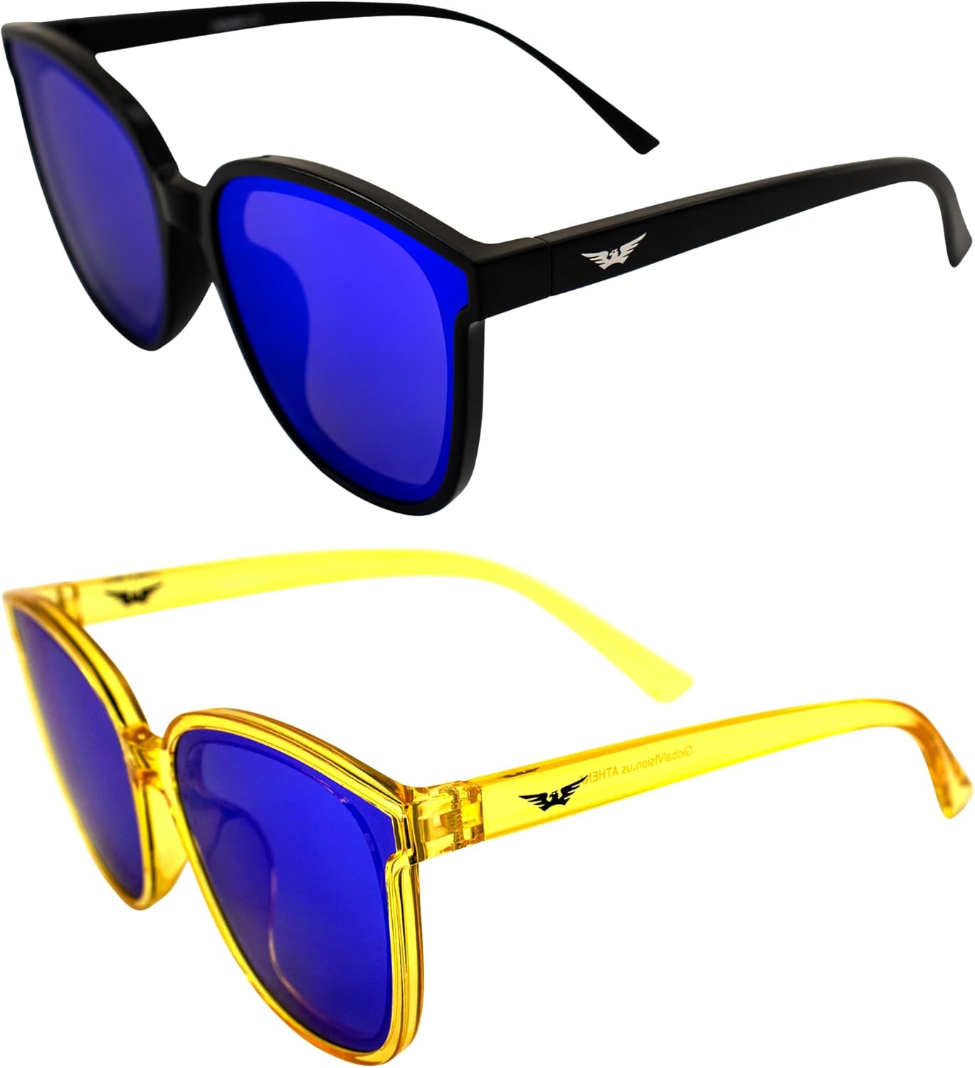 Солнцезащитные очки Global Vision Eyewear Athena Fashion для женщин, 2 пары: черная оправа с синими зеркальными линзами и кристально-желтая оправа с синими зеркальными линзами, Black/Yellow-blue
Солнцезащитные очки Global Vision Eyewear Athena Fashion для женщин, 2 пары: черная оправа с синими зеркальными линзами и кристально-желтая оправа с синими зеркальными линзами, Black/Yellow-blue