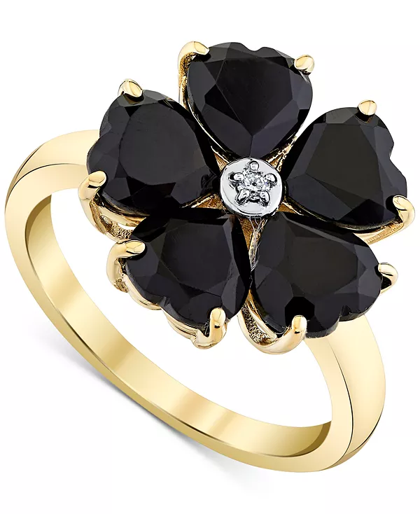 Кольцо с цветком в форме сердца из оникса (6 мм) и бриллиантами в желтом золоте 10 карат Macy'S, gold