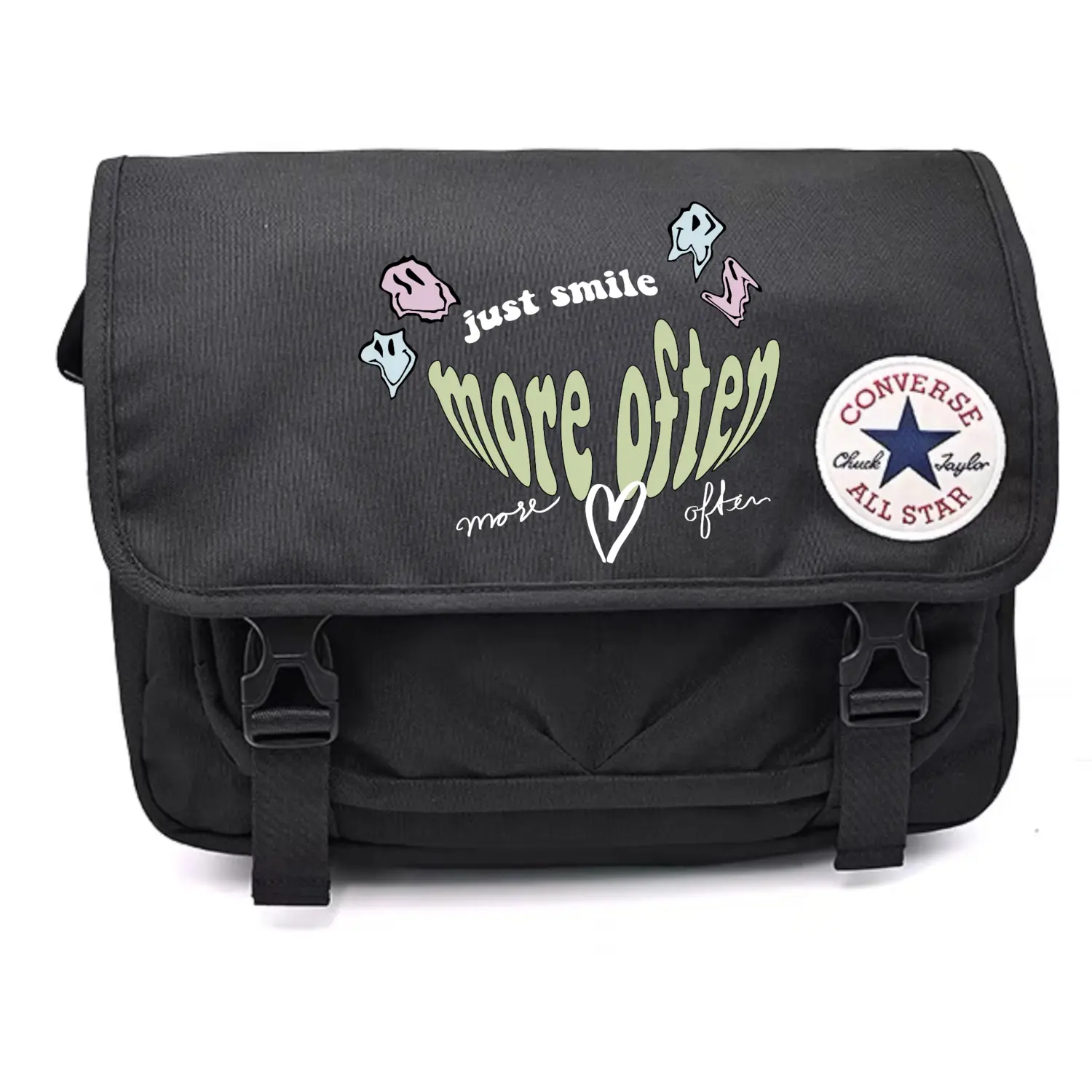Converse Полиэстеровая сумка через плечо, наплечная сумка унисекс черная, Smile
Converse Полиэстеровая сумка через плечо, наплечная сумка унисекс черная, Smile