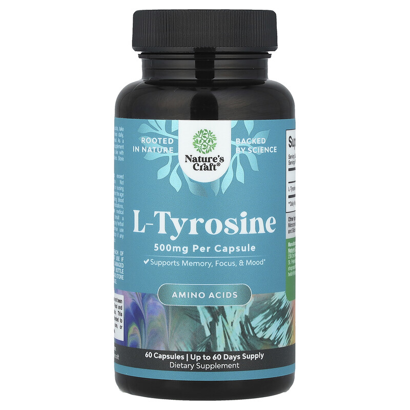 Nature's Craft, L-тирозин, 500 мг, 60 капсул
Nature's Craft, L-тирозин, 500 мг, 60 капсул