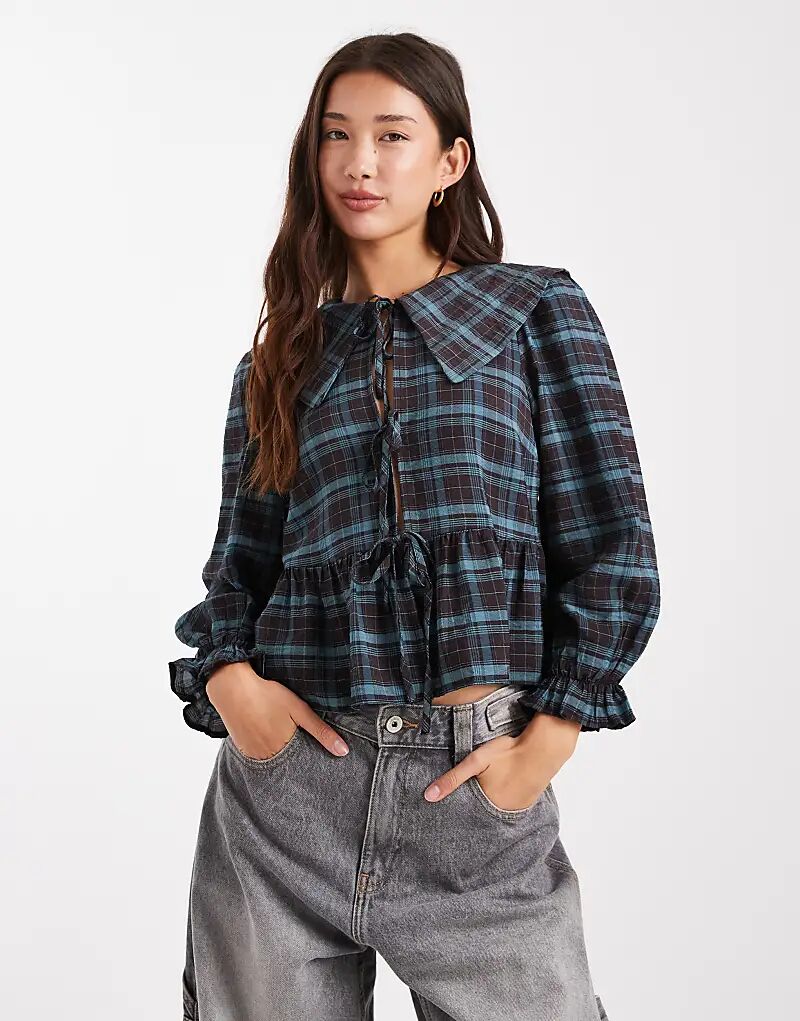 Коричневая клетчатая рубашка с воротником и галстуком New Look
Коричневая клетчатая рубашка с воротником и галстуком New Look