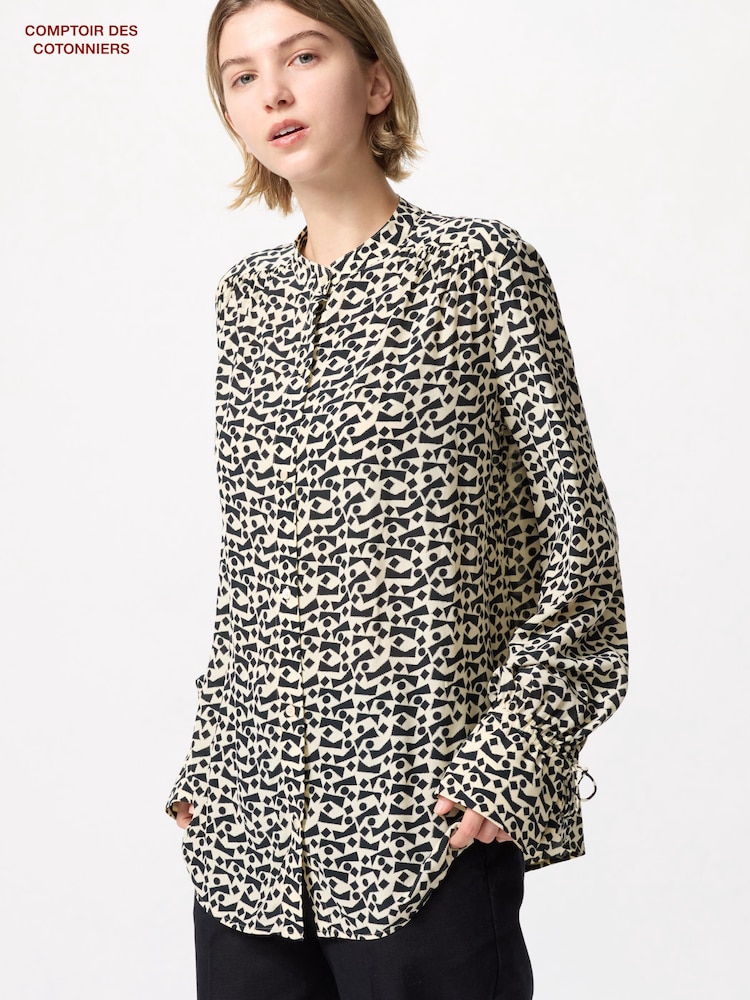 Рубашка из искусственного шелка с воротником-стойкой Uniqlo, синий
Рубашка из искусственного шелка с воротником-стойкой Uniqlo, синий