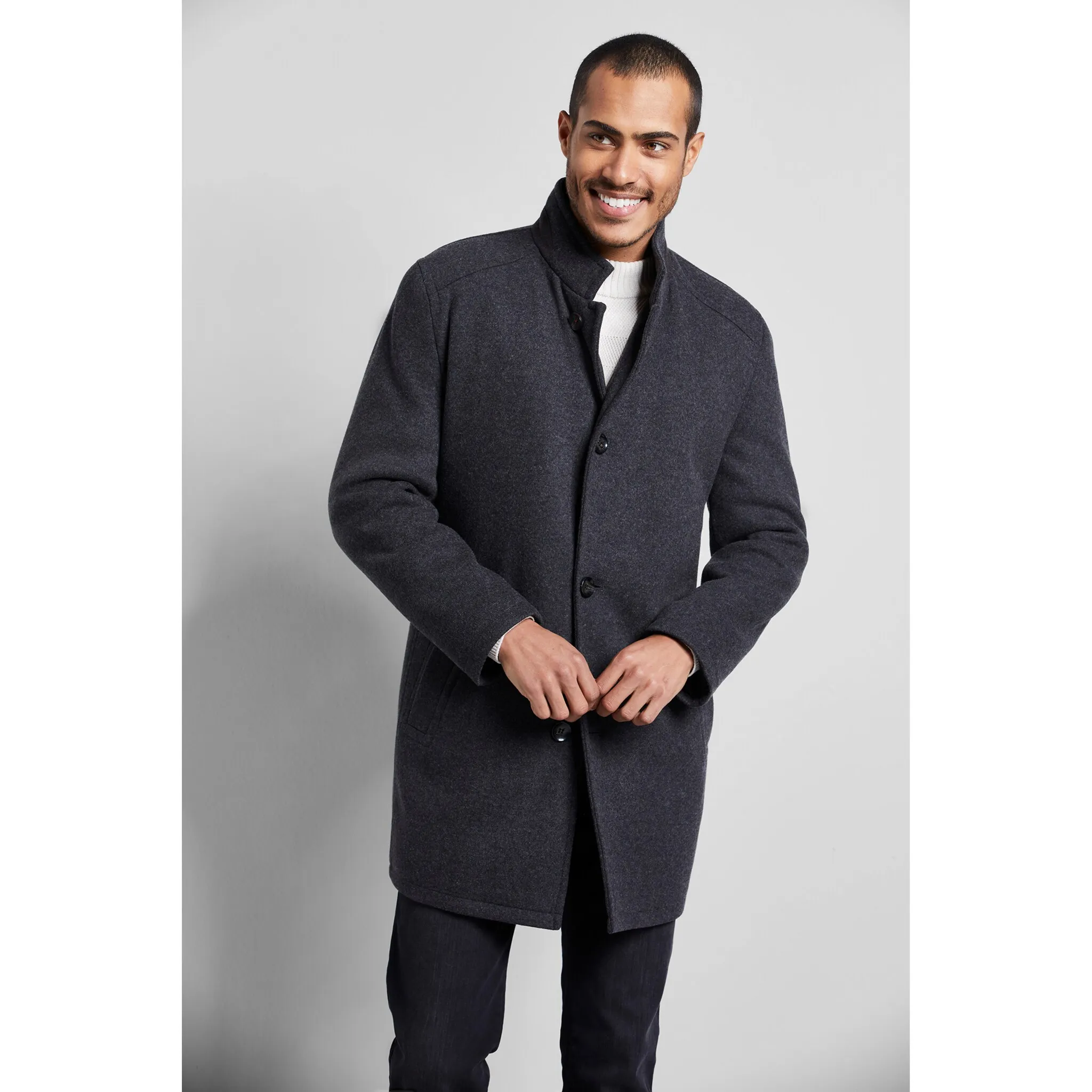 Шерстяное пальто bugatti с воротником стойкой, серый 
Шерстяное пальто bugatti с воротником стойкой, серый