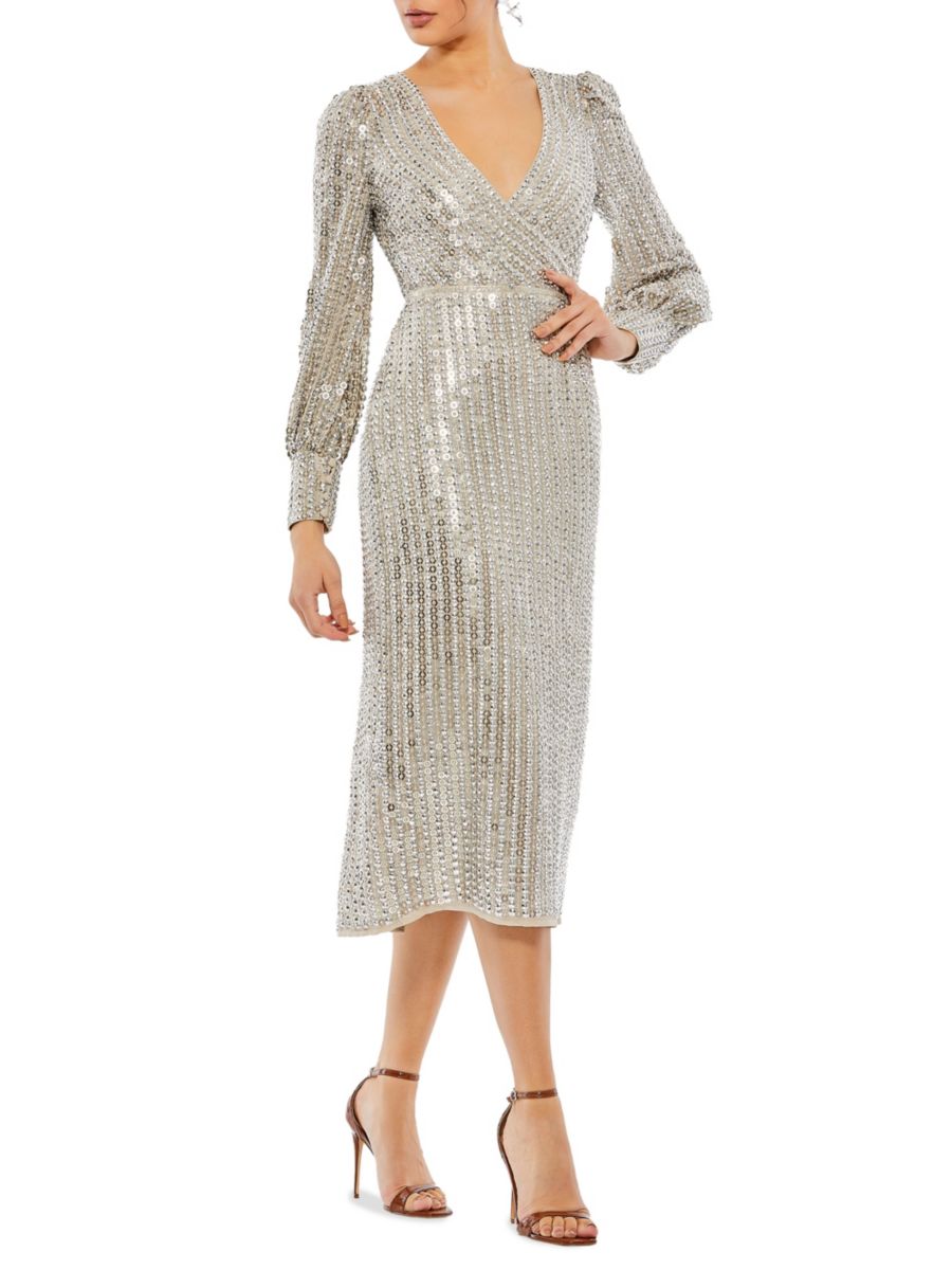 Платье-футляр миди с пайетками Mac Duggal, серебряный
Платье-футляр миди с пайетками Mac Duggal, серебряный