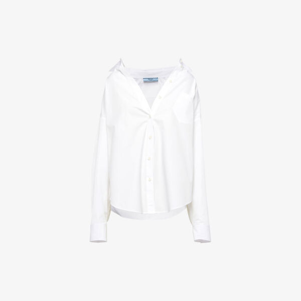 Рубашка свободного покроя из хлопка и поплина с вышитым логотипом и накладными карманами Prada, белый
Рубашка свободного покроя из хлопка и поплина с вышитым логотипом и накладными карманами Prada, белый