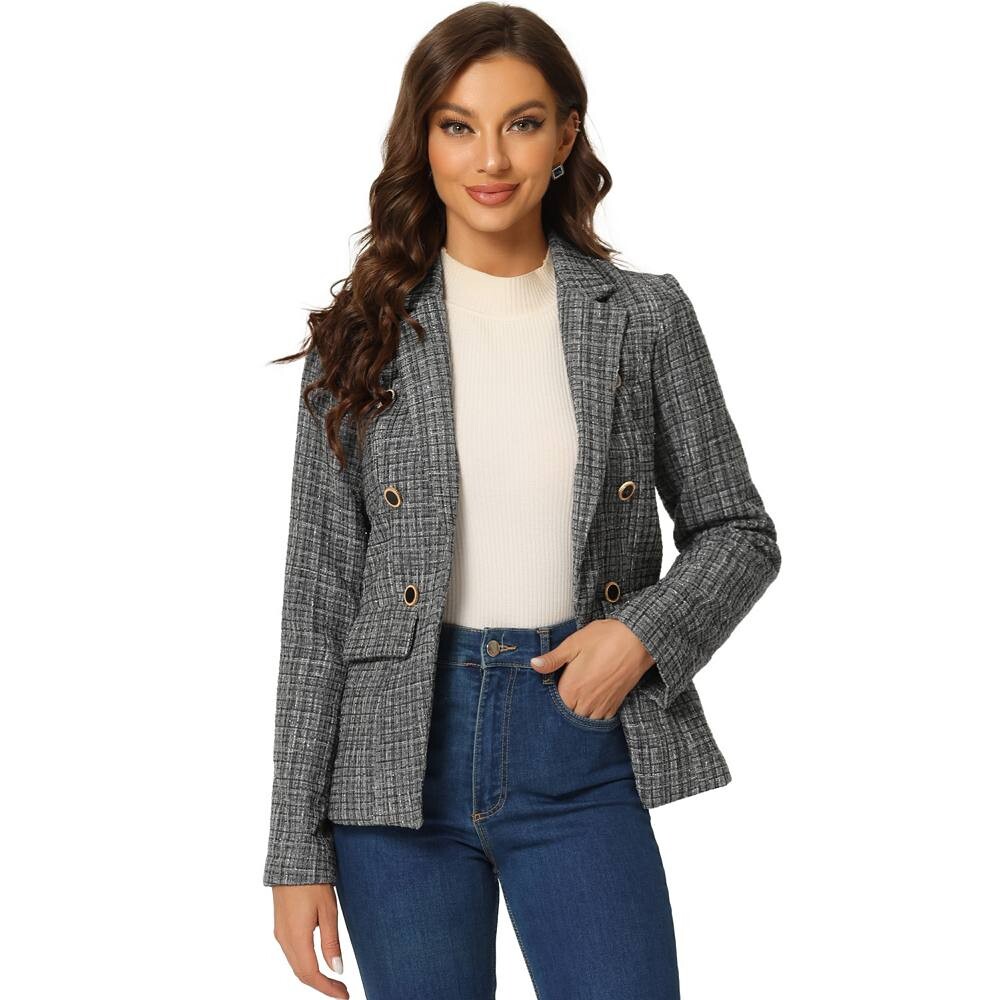 Женский твидовый блейзер в клетку с длинными рукавами и открытым передом с зубчатыми лацканами ALLEGRA K, серый
Женский твидовый блейзер в клетку с длинными рукавами и открытым передом с зубчатыми лацканами ALLEGRA K, серый