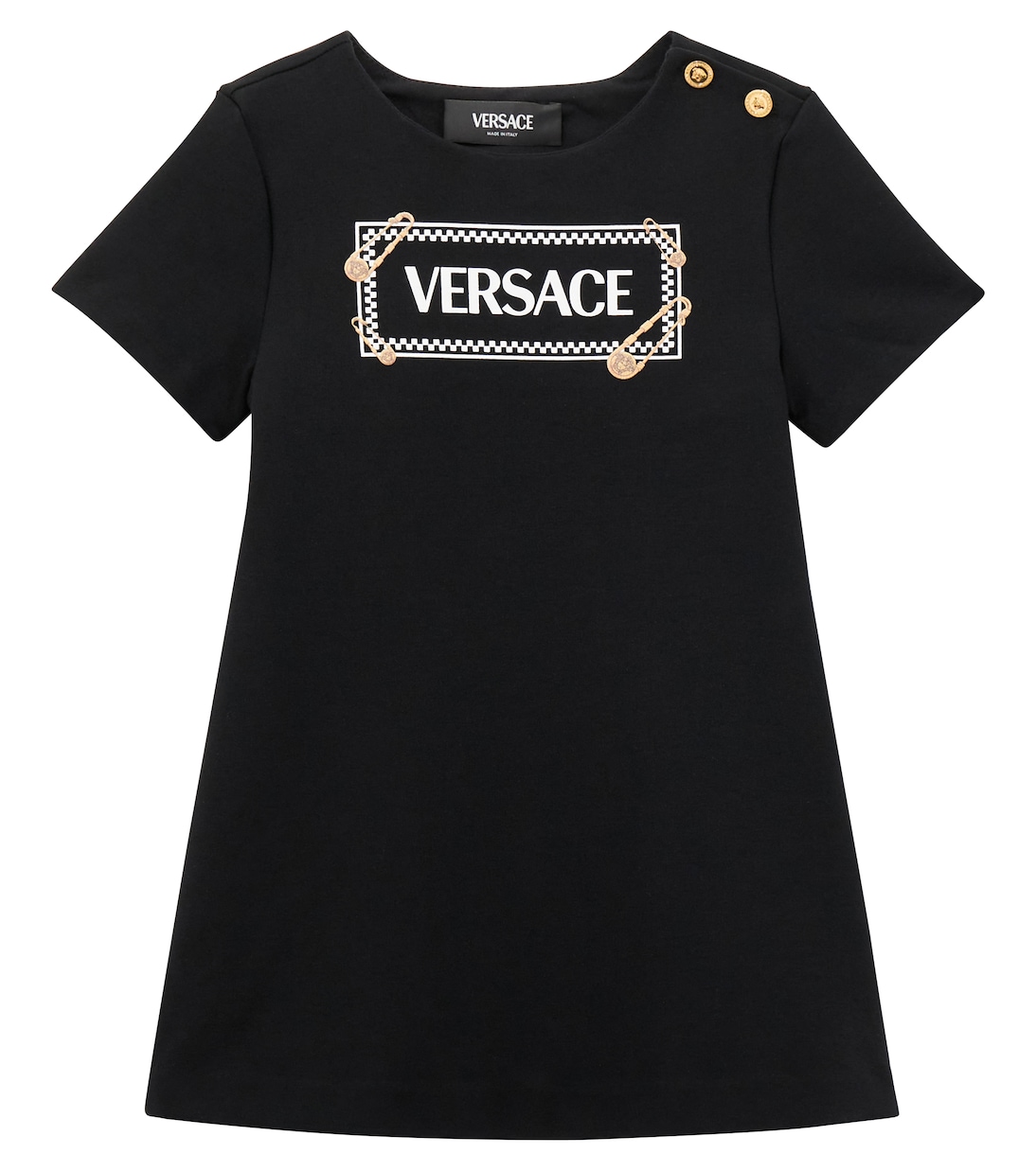Футболка-платье с логотипом Versace Kids, Black + Ivory Gold
Футболка-платье с логотипом Versace Kids, Black + Ivory Gold
