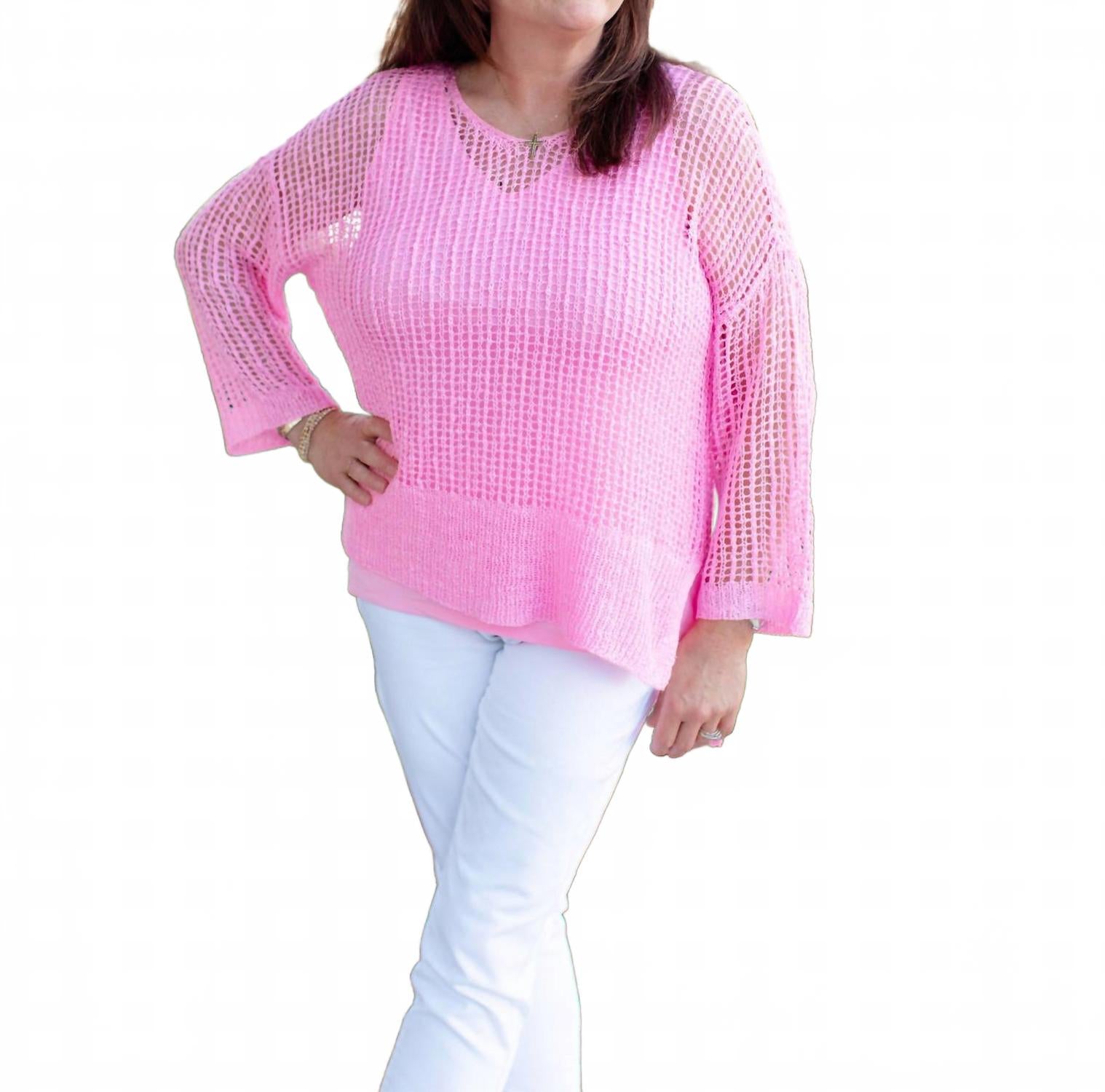 Женский розовый свитер с сетчатым узором CHARLIE B
Женский розовый свитер с сетчатым узором CHARLIE B