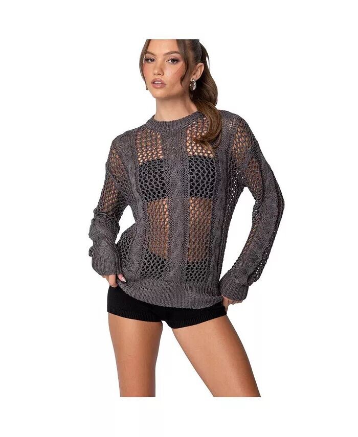 Женский свитер открытой вязки с косами Edikted, серый 
Женский свитер открытой вязки с косами Edikted, серый