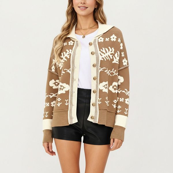 Женский кардиган с цветочным жаккардом на пуговицах и мягкой вязкой, свободный крой с пониженной линией плеча Anna-Kaci, Khaki
Женский кардиган с цветочным жаккардом на пуговицах и мягкой вязкой, свободный крой с пониженной линией плеча Anna-Kaci, Khaki