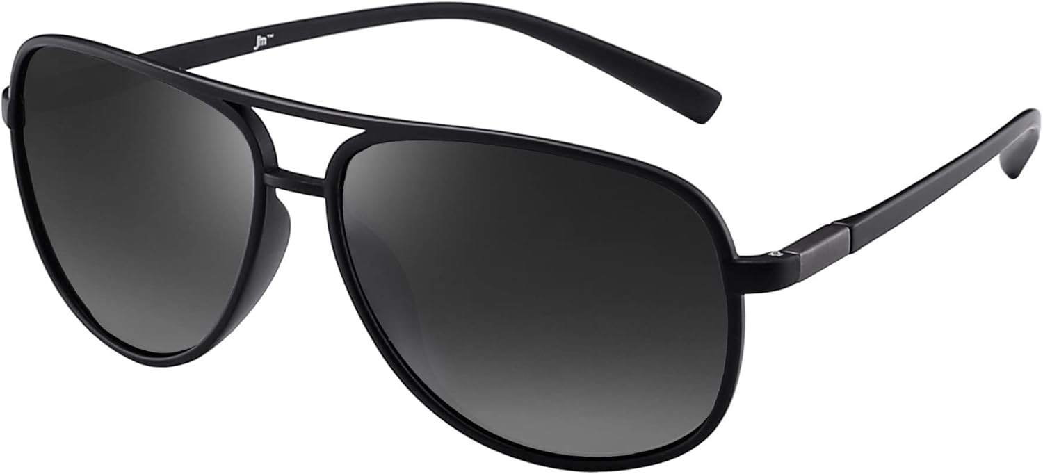 Солнцезащитные очки-авиаторы JM Retro с поляризацией для мужчин и женщин, большие, не спутываются, из пластика, защита от УФ-излучения UV400, Matte Black / Polarized Grey
Солнцезащитные очки-авиаторы JM Retro с поляризацией для мужчин и женщин, большие, не спутываются, из пластика, защита от УФ-излучения UV400, Matte Black / Polarized Grey