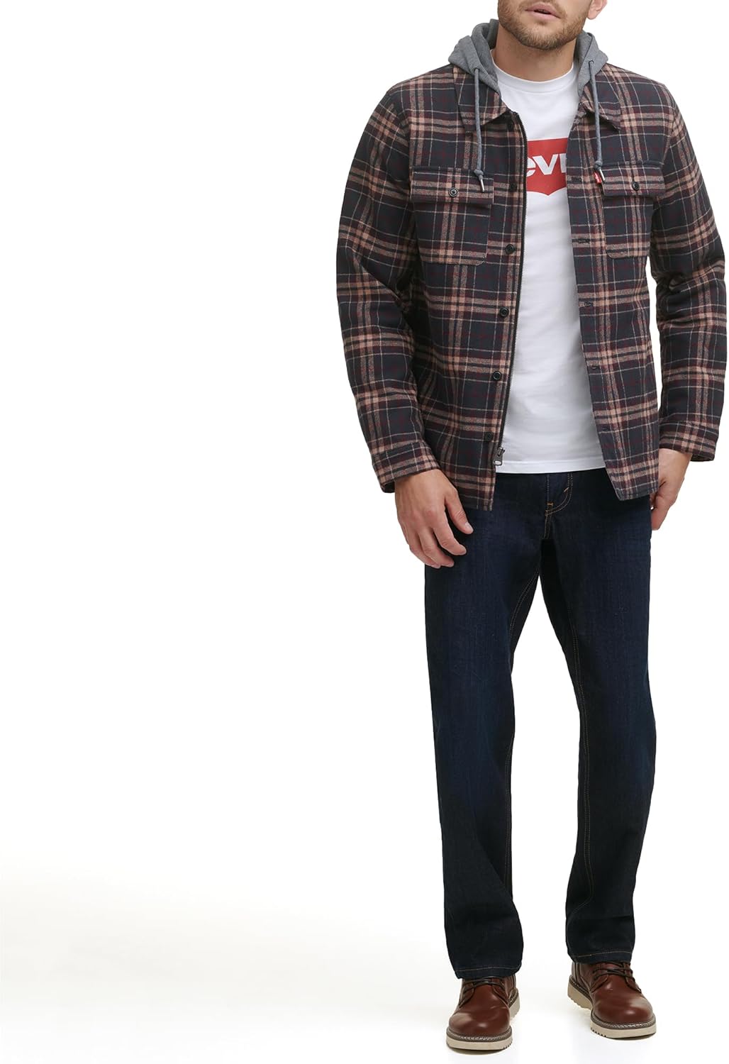 Мужская клетчатая куртка-рубашка Levi's с капюшоном и подкладкой из шерпы (стандартные размеры, большие и высокие), Brown Glen Plaid
Мужская клетчатая куртка-рубашка Levi's с капюшоном и подкладкой из шерпы (стандартные размеры, большие и высокие), Brown Glen Plaid