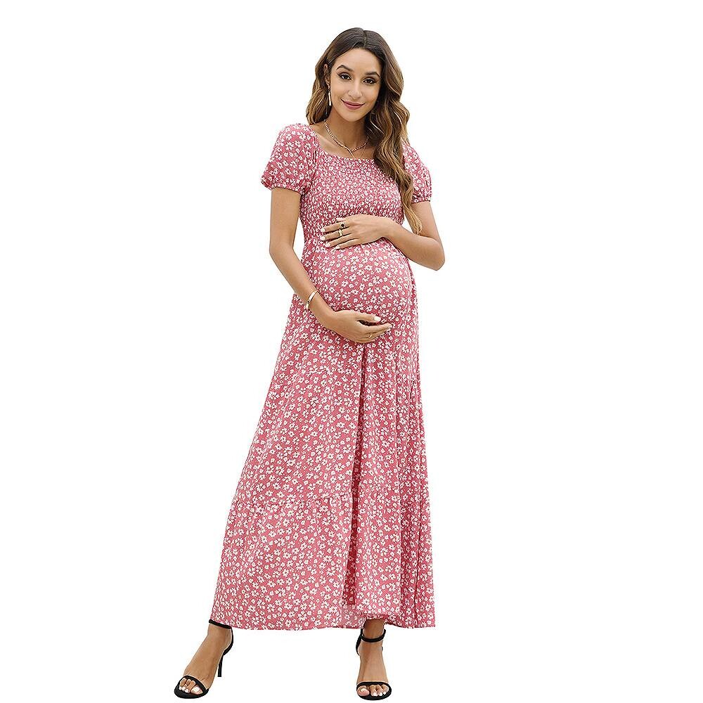 Женское летнее весеннее платье макси для свадебного гостя с короткими рукавами и цветочным принтом MISSKY, цвет White Flowers On Pink 
Женское летнее весеннее платье макси для свадебного гостя с короткими рукавами и цветочным принтом MISSKY, цвет White Flowers On Pink