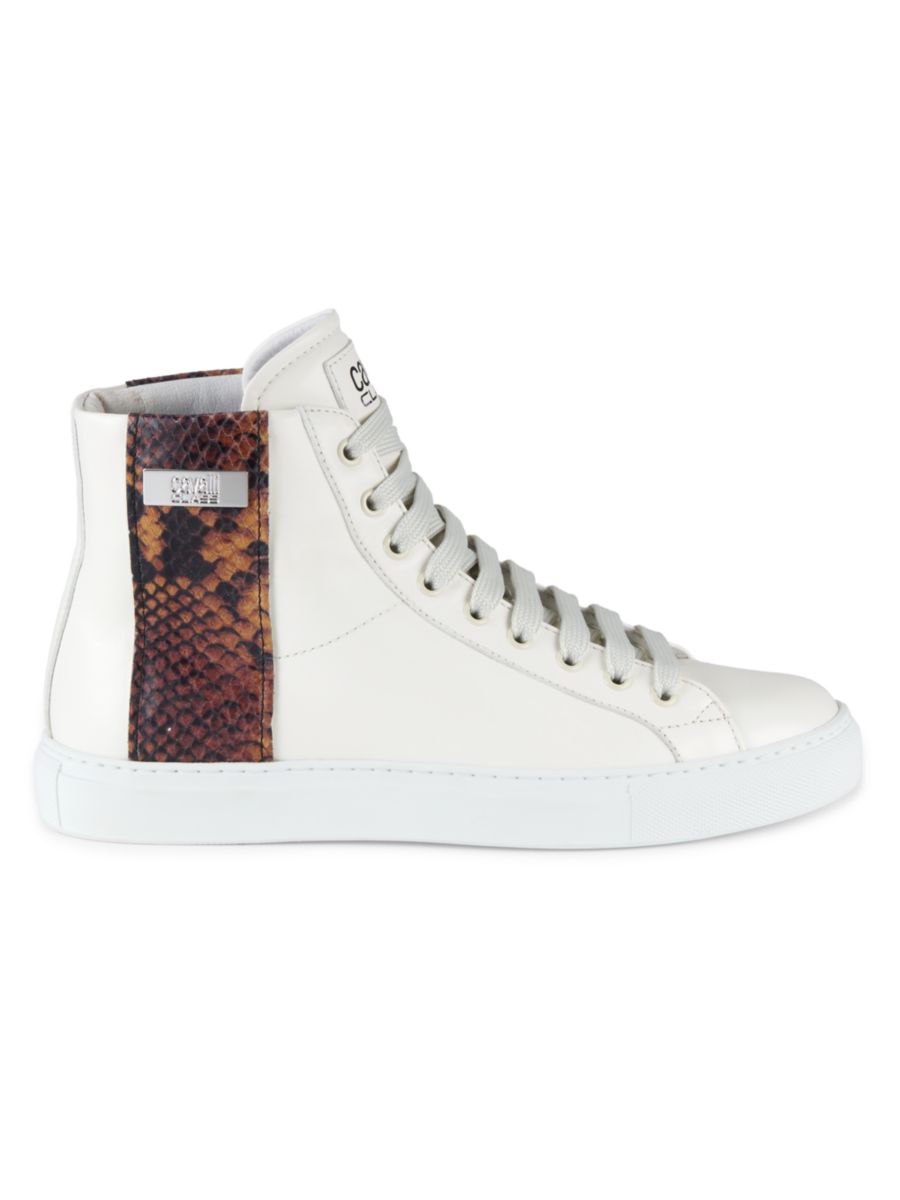 Высокие кожаные кроссовки со змеиным принтом Cavalli Class by Roberto Cavalli, белый 
Высокие кожаные кроссовки со змеиным принтом Cavalli Class by Roberto Cavalli, белый
