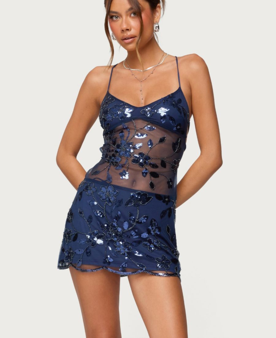 Женское мини-платье без спинки, расшитое бисером и пайетками Edikted, Navy
Женское мини-платье без спинки, расшитое бисером и пайетками Edikted, Navy