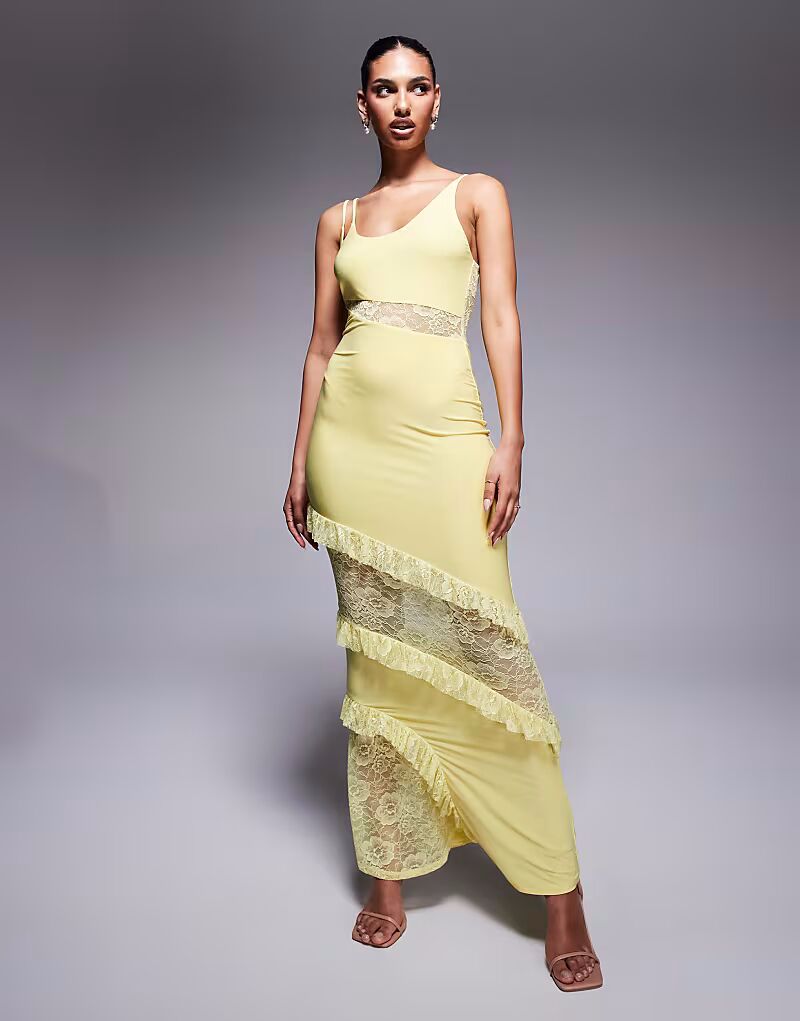 Платье макси на бретельках ASOS DESIGN с кружевными вставками и оборками пастельно-желтого цвета
Платье макси на бретельках ASOS DESIGN с кружевными вставками и оборками пастельно-желтого цвета