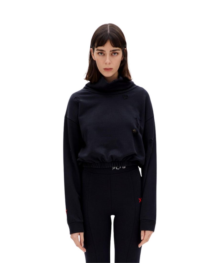 Женская хлопковая рваная толстовка с высоким воротником PCFG, Black
Женская хлопковая рваная толстовка с высоким воротником PCFG, Black