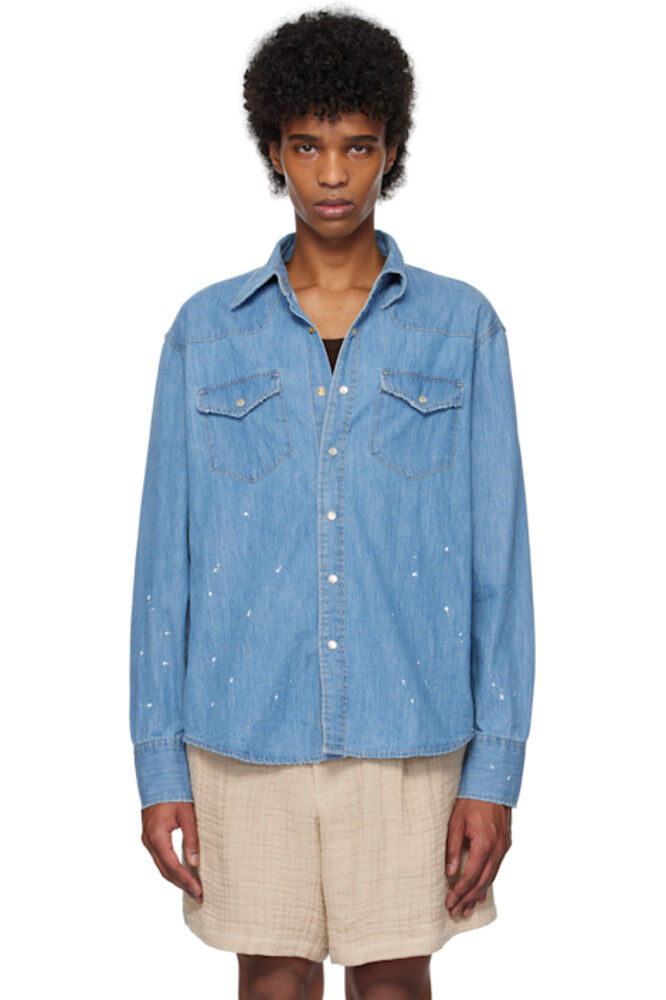 Синяя джинсовая рубашка в стиле вестерн, расписанная вручную Tonywack
Синяя джинсовая рубашка в стиле вестерн, расписанная вручную Tonywack