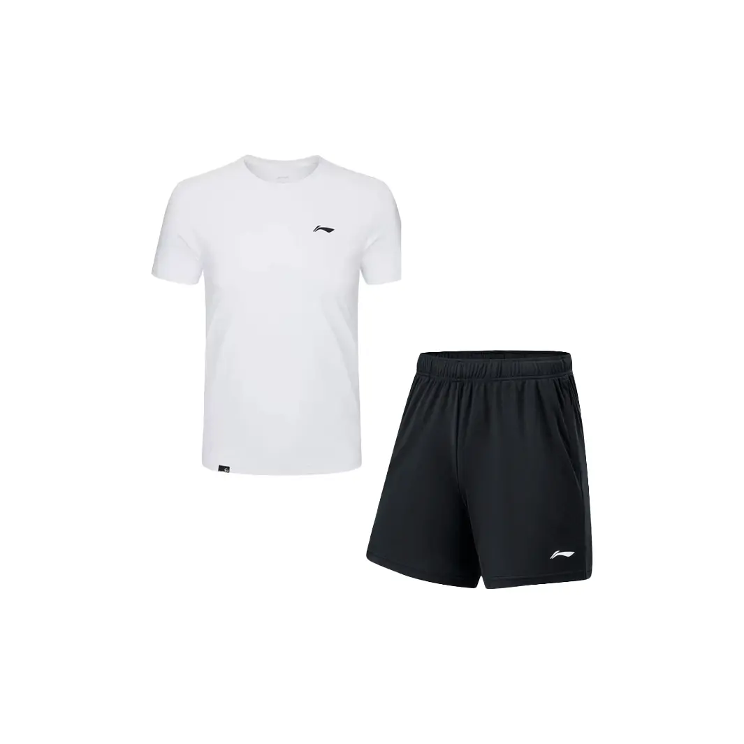 LINING Повседневный спортивный костюм Unisex White Set белый топ + черные брюки
LINING Повседневный спортивный костюм Unisex White Set белый топ + черные брюки