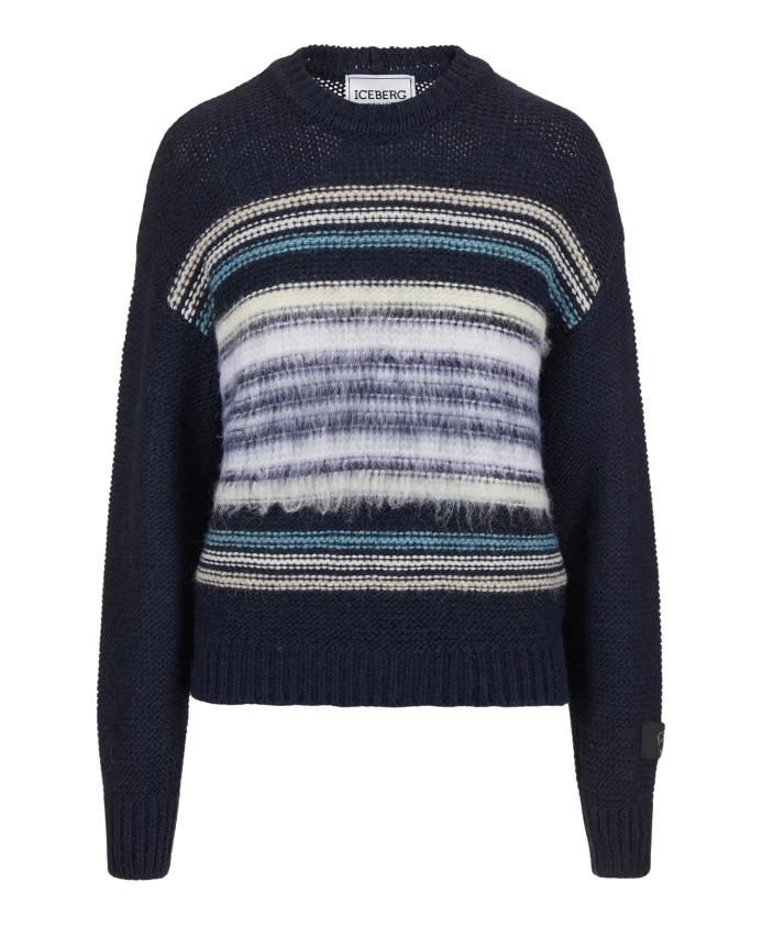 Свитер с круглым вырезом из шерсти и альпаки: полосатая вязка и контрастные текстуры. Iceberg, синий
Свитер с круглым вырезом из шерсти и альпаки: полосатая вязка и контрастные текстуры. Iceberg, синий