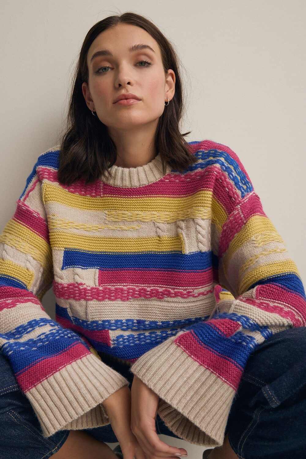 Вязаный джемпер с широкими рукавами и цветными блоками Next, мультиколор
Вязаный джемпер с широкими рукавами и цветными блоками Next, мультиколор