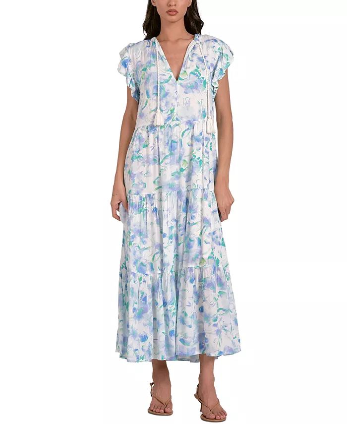 Женское принтованное платье макси с оборками на рукавах и завязками-кисточками Elan, синий
Женское принтованное платье макси с оборками на рукавах и завязками-кисточками Elan, синий