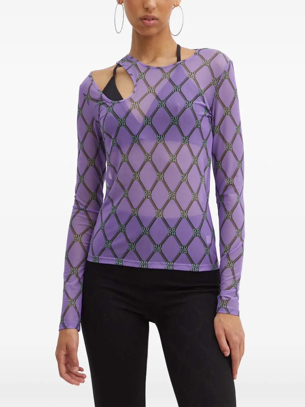 Топ с вырезами и принтом в виде цепей Hugo, фиолетовый
Топ с вырезами и принтом в виде цепей Hugo, фиолетовый