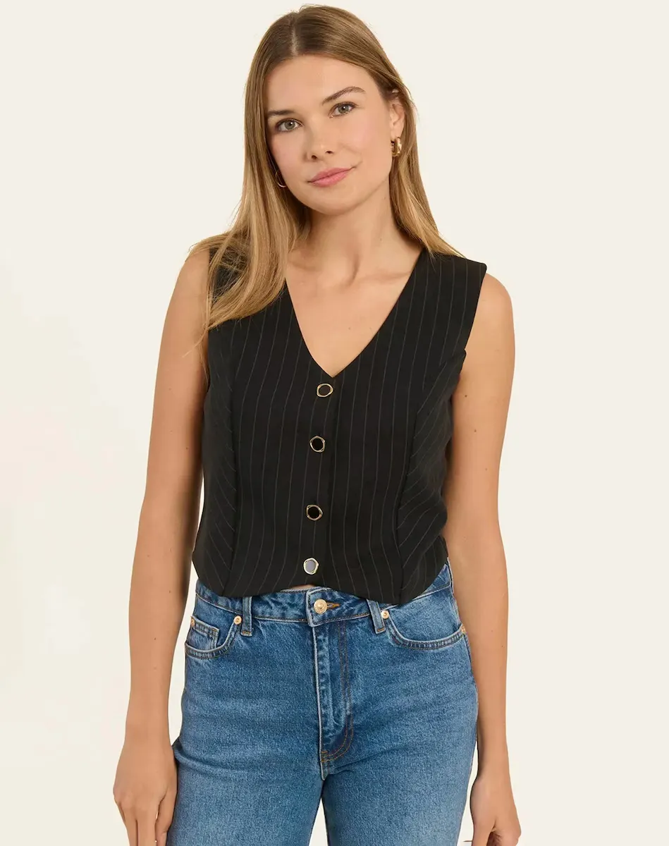 Женский жилет в полоску с пуговицами Naf Naf, черный
Женский жилет в полоску с пуговицами Naf Naf, черный