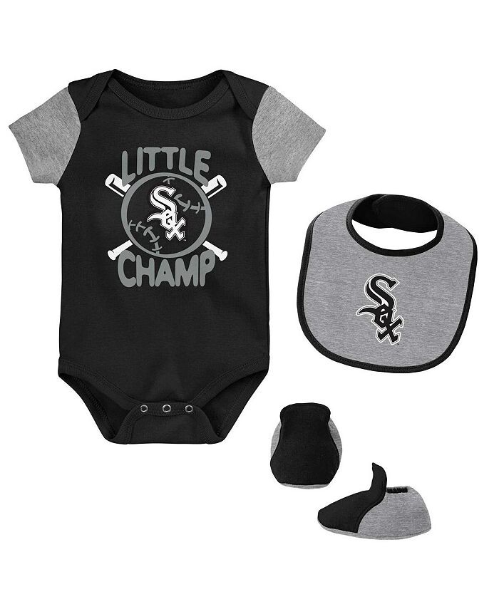 Комплект из трех боди, нагрудника и пинеток Little Champ для новорожденных, черный, Хизер-серый, Chicago White Sox Little Champ Outerstuff, черный
Комплект из трех боди, нагрудника и пинеток Little Champ для новорожденных, черный, Хизер-серый, Chicago White Sox Little Champ Outerstuff, черный
