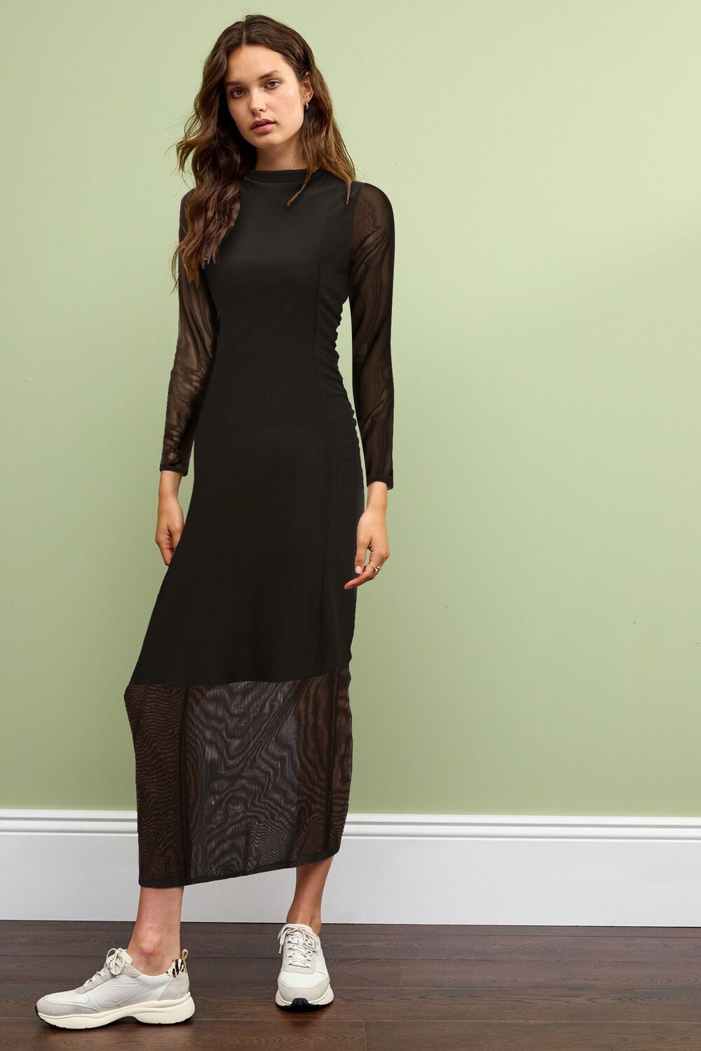 Сетчатое платье миди с длинными рукавами Next, черный
Сетчатое платье миди с длинными рукавами Next, черный