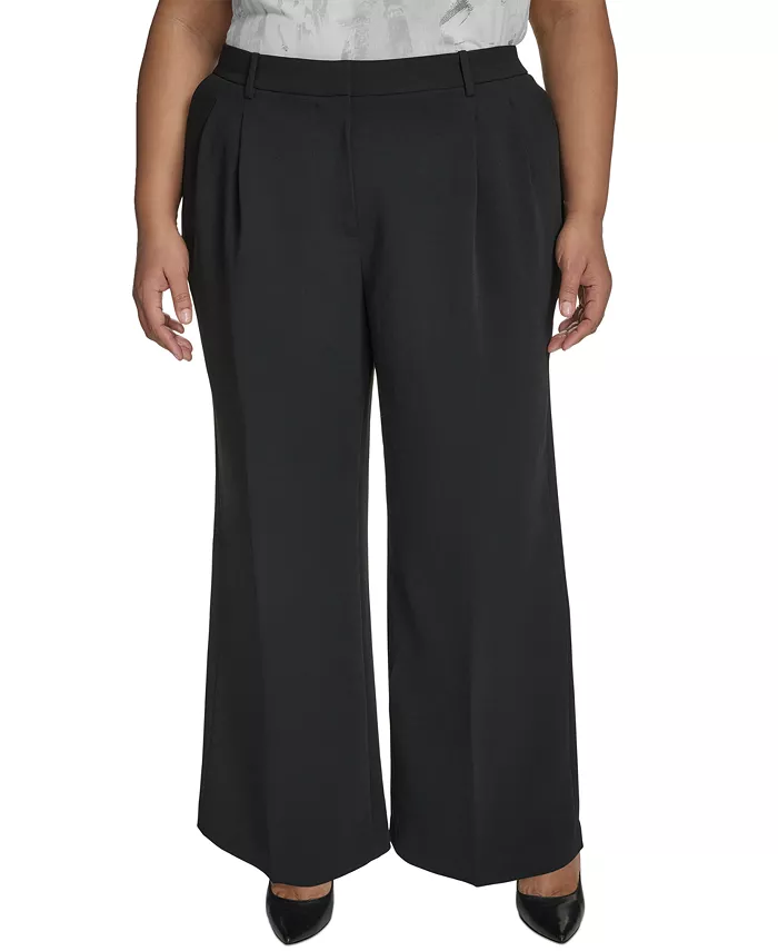 Брюки из крепа больших размеров с высокой талией и широкими штанинами DKNY, черный
Брюки из крепа больших размеров с высокой талией и широкими штанинами DKNY, черный