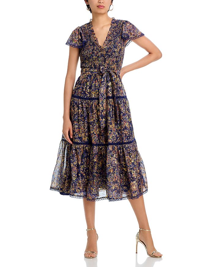 Металлическое платье миди с цветочным принтом - эксклюзив AQUA, мультиколор 
Металлическое платье миди с цветочным принтом - эксклюзив AQUA, мультиколор