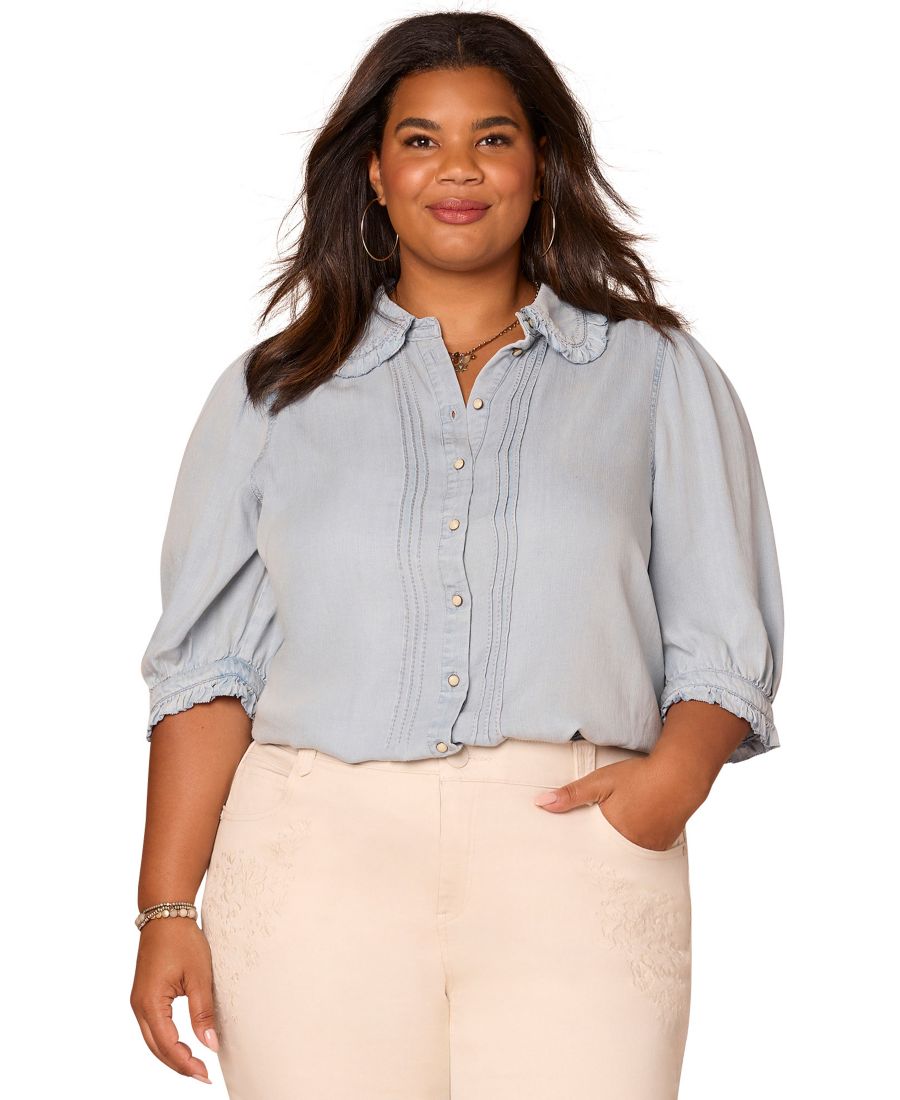 Топ больших размеров с оборками и рукавами до локтя Democracy, Powder Blue
Топ больших размеров с оборками и рукавами до локтя Democracy, Powder Blue