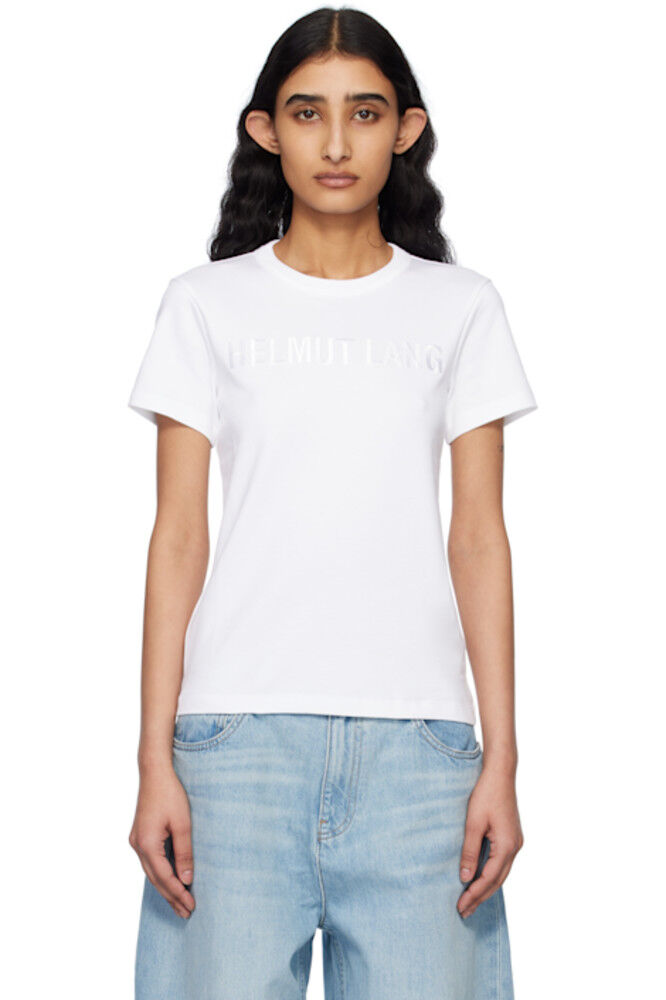 Белая тонкая футболка с логотипом Helmut Lang
Белая тонкая футболка с логотипом Helmut Lang