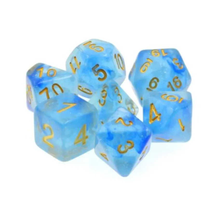 Набор Poly — полупрозрачные синие блестки с золотом (7), Dice Sets - Resin/Acrylic - Blue, Green, & Purple (Foam Brain Games)
Набор Poly — полупрозрачные синие блестки с золотом (7), Dice Sets - Resin/Acrylic - Blue, Green, & Purple (Foam Brain Games)