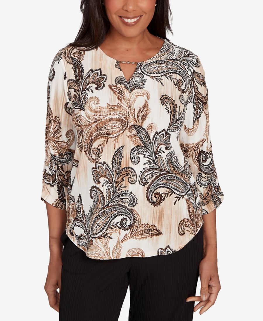 Женская блузка с фактурным узором пейсли и присборенными рукавами Alfred Dunner, Tan
Женская блузка с фактурным узором пейсли и присборенными рукавами Alfred Dunner, Tan