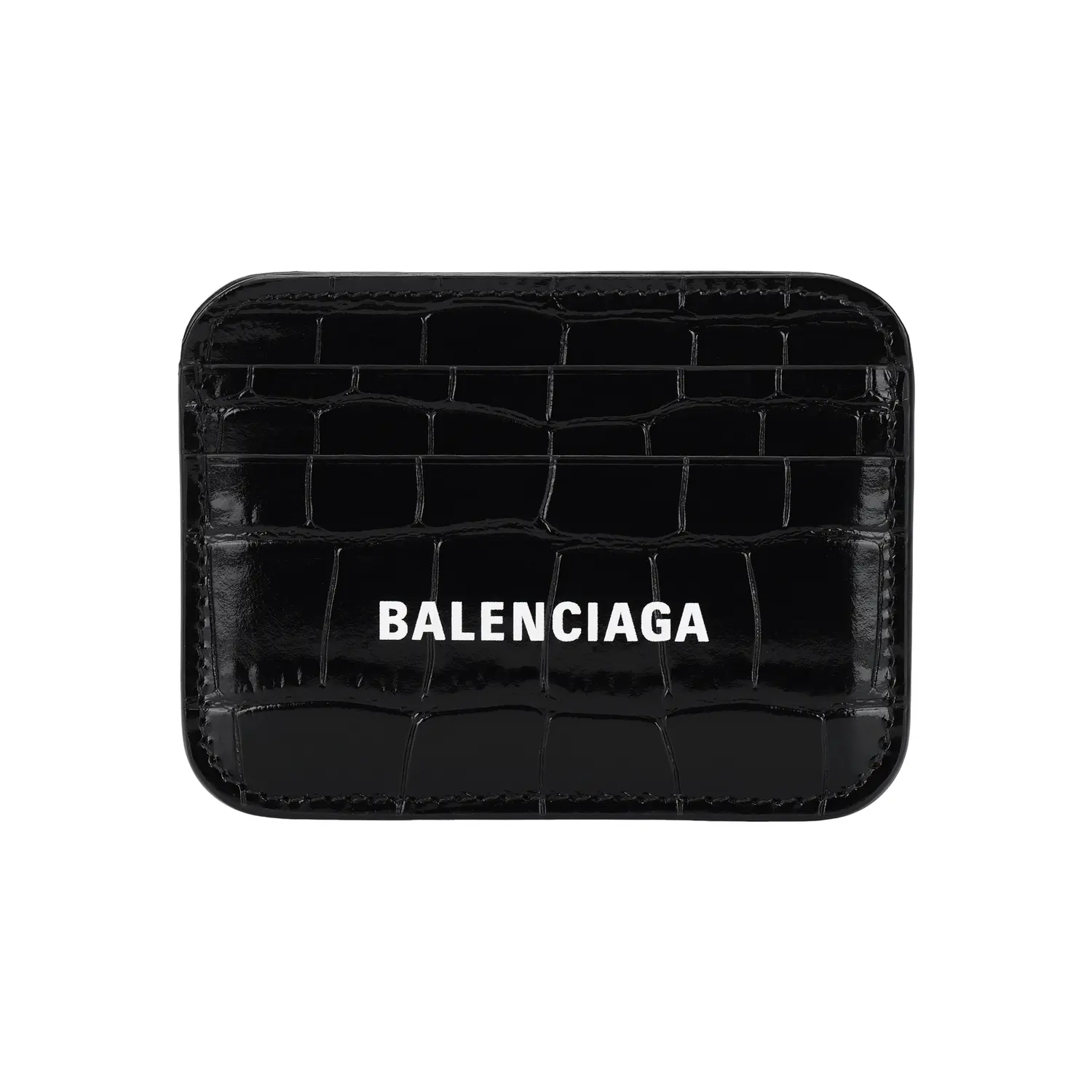 Слот для карт Cash 4 Отделение для купюр Держатель карт Глянцевая крокодиловая тисненая черно-белая Balenciaga