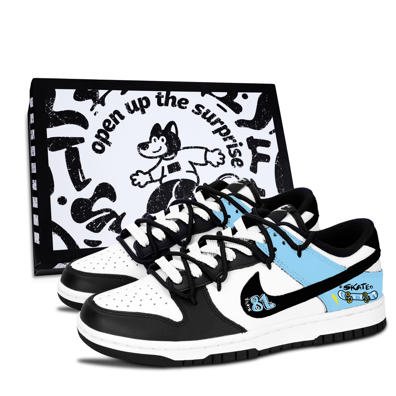 Nike Dunk Black White, Light Blue Board Style Abrasion Resistant Low top Skateboard Shoes Unisex Blue
Nike Dunk Black White, Light Blue Board Style Abrasion Resistant Low top Skateboard Shoes Unisex Blue