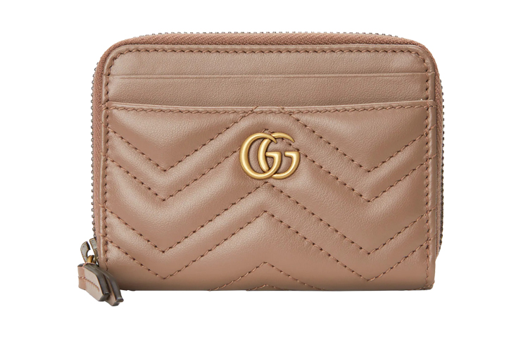 GUCCI Кожаный картхолдер GG Marmont с монетницей Женский серо-розовый 
GUCCI Кожаный картхолдер GG Marmont с монетницей Женский серо-розовый